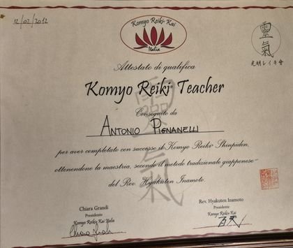Attestato Komyo Reiki Teacher, Shinpiden, 2012