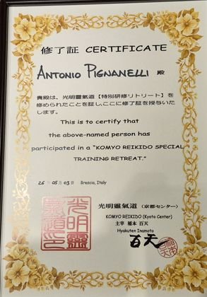 Certificato del ritiro Komyo ReikiDo con il Rev. Hyakuten Inamoto, 2026